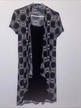 Enfocus Studio Black and Cream Printed Open Cardigan